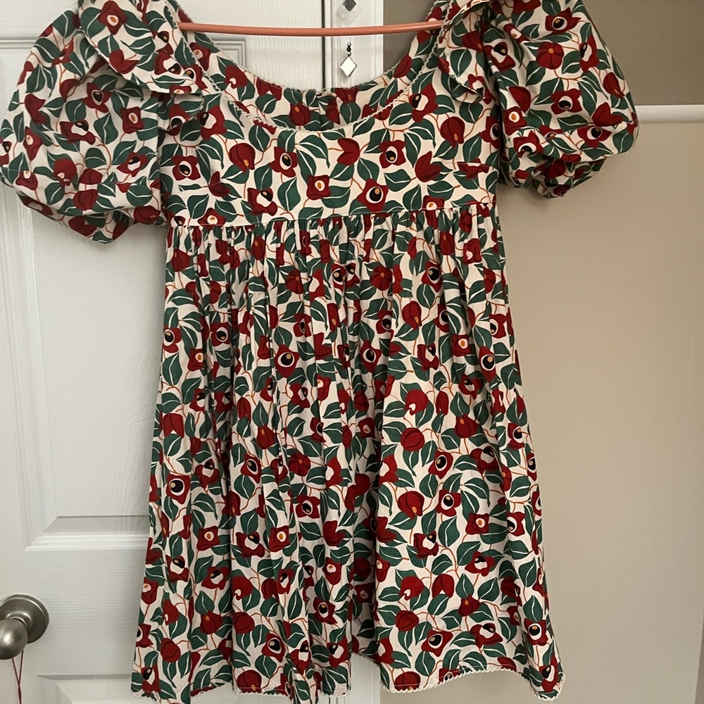 Agua Bendita Red and Green Floral Dress XS
